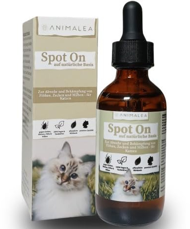 Animalea® Natürliches Spot On Schutz für Katzen- 60 ml [Jahresvorrat] - Mit Bio-Margosa Extrakt & effektivem Wirkstoff Saltidin - natürliches Spot on gegen Zecken, Milben und Flöhe