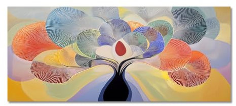 Lupia - Quadro Moderno Canvas World Tree Grand Leaves, Stampa su Tela PVC, Telaio in Fibra di Legno, Albero della Vita, 52x122 cm, per Soggiorno capezzale Camera da Letto, Ufficio