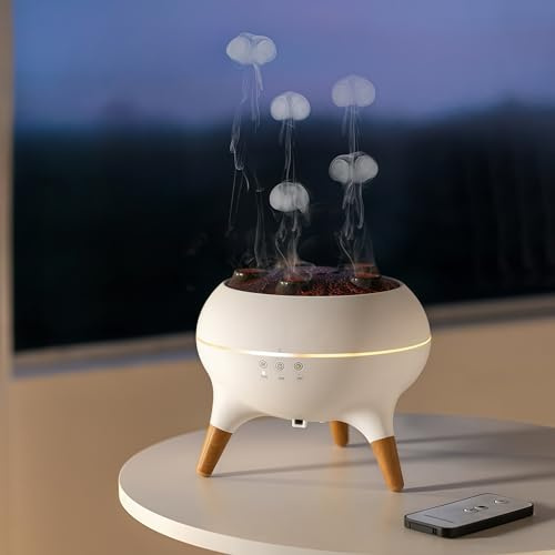 Dynamic Jellyfish Air Humidifier & Jellyfish Essential Oil Diffuser for Home,Office, Yoga - 7 Color-Changing Lights ，Remote Control ，4H/8H Timer Setting, Auto Shut-Off 250ml