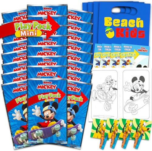 Disney Set di bomboniere per feste di compleanno di Topolino, confezione con 24 confezioni da gioco di Topolino, mini libri da colorare, adesivi e molto altro (forniture per feste di Topolino)