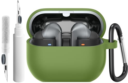YLK Funda Compatible con Samsung Galaxy Buds 3 / Buds 3 Pro con Kit de Limpieza, Funda Silicone con Hebilla, Carga Inalámbrica (Verde Hierba)