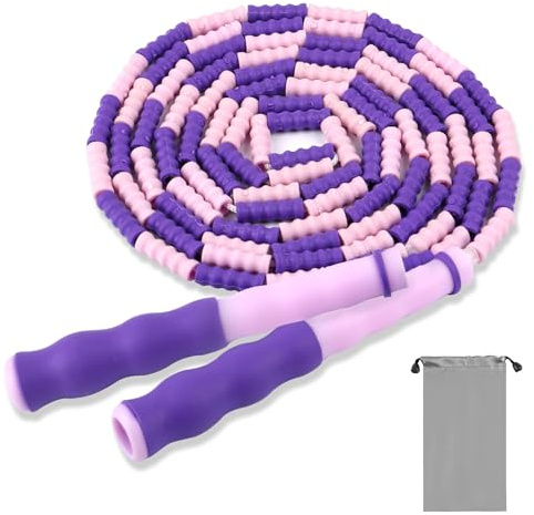 Springseil Kinder, 2.8 Meter Springseil Verstellbar, Verhedderungsfrei Rope Skipping Seil Kinder, Beaded Jumping Rope für Jungen Und Mädchen (Lila)