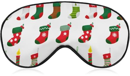 JZemdybill Glatte Stoff-Augenmaske, Weihnachtssocken, Frohe Weihnachten, Schlafmaske, Schlafmaske mit verstellbarem Kopfband für Männer und Frauen