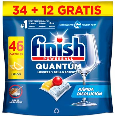 Quantum - Detergente para lavavajillas con aroma a limón, 34 + 12 unidades, 320 g, paquete de 6 unidades