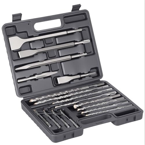 GAGBC 17PCS Rotary Hammer Drill Bits and Chisel Set, SDS Plus Carbide-Tipped Masonry Hole Tool for Concrete, Stone, Brick, with Storage Case (Black)