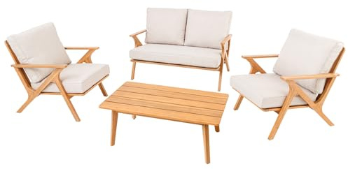 Gartenlounge-Set COMFORT LINE - 85x80cm - beige natur - Akazie Massivholz | Pflegeleichte Oberfläche, Gartenmöbel, stabile Konstruktion, wetterfest, Outdoor, Sitzgruppe