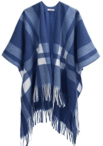 sy soul young Poncho Damen Plaid Cape Winter Strick Schal Umhang Fransen