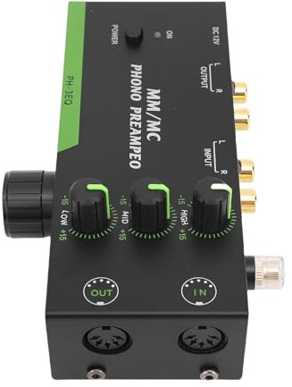 POENVFPO MM/MC-Phono-Vorverstärker, Professioneller Mini-Stereo-Phonographen-Vorverstärker für Plattenspieler, für Musikliebhaber (EU-Stecker (AC 220-240V 50 Hz))
