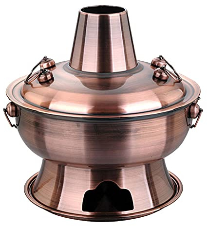 MRKU Pentola Calda in Acciaio Inossidabile da 4,5 Litri e 36 cm, Stufa Cinese in Stile mongolo per Picnic, in Rame Rosso
