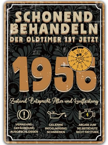 1956 Geschenk 70 Geburtstag Mann, Blechschild Schonend behandeln Oldtimer, lustiges Geburtstagsschild 70 als Geburtstagskarte, Geburtstagsgeschenk für Männer, Bruder, Freund, Vater, Ehemann, Opa