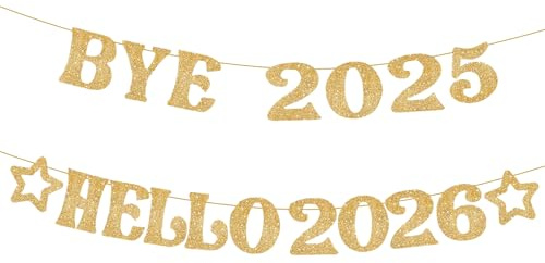 Glitzer Happy New Year Girlande, 2026 Silvester Neujahr Dekoration, Bye 2025 Hello 2026 Happy New Year Deko, Frohes Neues Jahr Deko, Silvesterparty für Drinnen Draußen