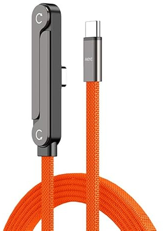 Cable de carga USB-C de 240 W con soporte 2 m 2 en 1 cable de carga rápida | conector en ángulo de 90 grados, conector lateral con soporte invisible, plegable, nailon trenzado, cable de datos para