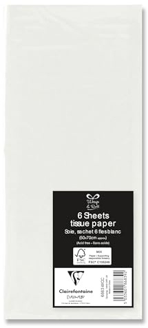 Wrap & Roll Seidenpapier mit Etiketten, FSC-Geschenkpapier, säurefreies Seidenpapier, Geschenkverpackungszubehör, Geburtstagszubehör, 6 Geschenkbögen, 50 x 70 cm, Weiß