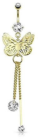 beyoutifulthings Bauch-nabelpiercing Schmetterling Anhänger 1,6mm 10mm Nabel-Piercing Chirurgenstahl Bananabell Zirkonia 14 Karat Gold Fimo Clear