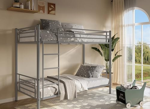 DecoInParis Lit superposé Twins en métal Gris 90 X 190 cm + sommiers