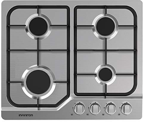 Infiniton Encimera, GAS419H, Gas, 4 fuegos, 60 cm, Seguridad termopar, Inox