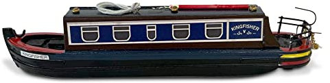 Detailed 20 cm Long Wooden Kingfisher Model Canal NARROWBOAT Barge Model | Canal Boat Gifts | narrowboat Gifts | Fully Assembled Model Canal Boat | Ragdoll | Holiday Cruiser | Suitable for OO Gauge