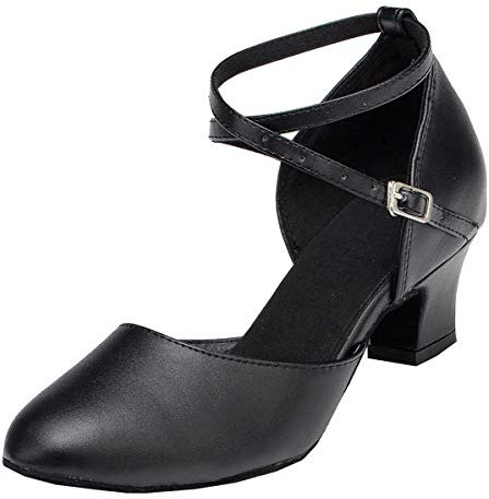 MINITOO Damen Leder Salsa Latin Tanzschuhe Bequem Party Abend Pumps Schuhe L188 Schwarz 5cm Absatz EU 35