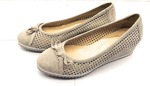 Luca Grossi C589M Damen-Ballerina, durchbrochenes Wildleder, Light Keilabsatz 30, Beige - beige - Größe: 36 EU