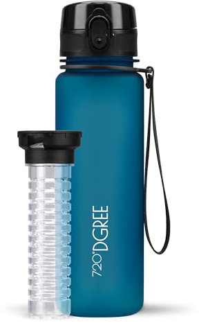 720°DGREE Trinkflasche Kinder 500ml “uberBottle“ softTouch +Früchtebehälter - Auslaufsicher, BPA-Frei - Schlanke Tritan Wasserflasche für Schule, Sport, Fitness - Leicht, Stoßfest, Wiederverwendbar