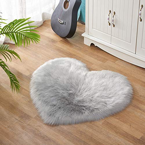 Lanqinglv Teppich Faux Lammfell Kunstfell Schaffell Shaggy Teppiche Longhair Fell Super Weich Lammfellimitat Dekor Matte Universal für Stuhl Sofa Bett-Vorleger(Light Grau,50x60cm)