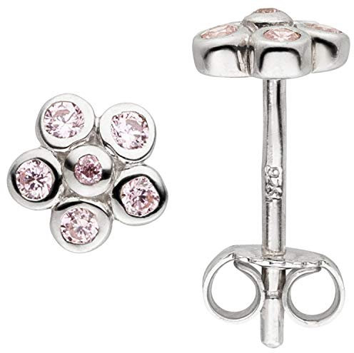 Ohrstecker Blume Blumen aus 925 Silber mit 12 Zirkonia rosa Ohrringe Ohrschmuck