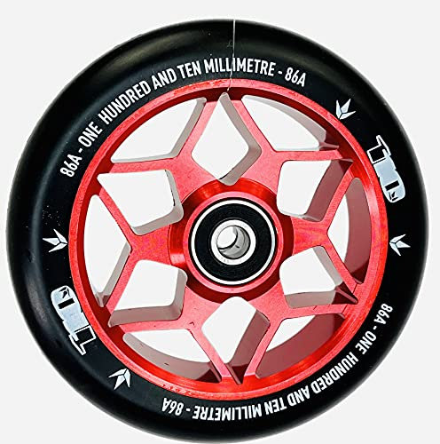 Diamond Blunt Stunt-Scooter 110mm Abec9 Wheel Tret Roller Ersatz Rad Rolle + Fantic26 Sticker (Rot)