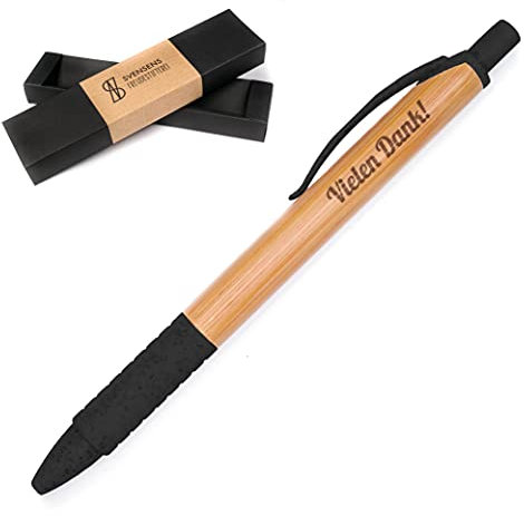Freudestifterei Vielen Dank! - Bambus Kugelschreiber mit Gravur in Geschenk-Box | Kuli Stift | Danke Dankeschön Hilfe | Nachhaltig Ökologisch Öko Holz (schwarz)