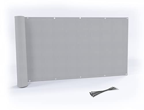 Rollmayer Balkon Sichtschutz Velvet Hellgrau 218, 0,75m x 9,25m | Mit Ösen und Kabelbinder, Blickdicht, Wind- und UV-Schutz, 100% Privatsphäre, Wetterschutz