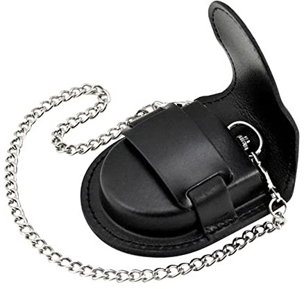 Tiong Vintage Schwarz/Braun PU Leder 45mm Taschenuhrentasche Herren Aufbewahrungshalter Taschenuhrenschutz Ständer mit Kette für Herren, 03-schwarz, Vintage