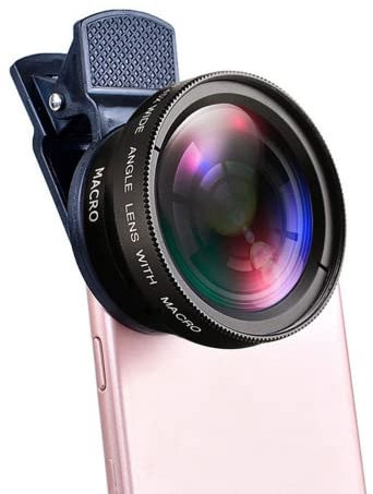 Mobile Phone Lens 0.45x Super Wide Angle 12.5X Macro HD Camera Lens for iPhone 12 11 8 7 6 XS Huawei Xiaomi Samsung (Black)