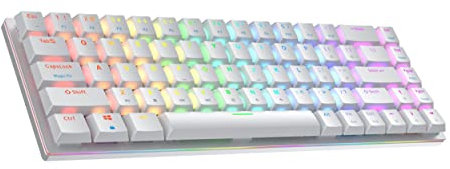 Ranked G65 Guardian 65% | Coque Aluminium | Clavier Ultra Fin à Profil Bas | Hot Swap Gaming Keyboard | 68 Touches RGB LED | PC/Mac | QWERTY Américain (Blanc, Gateron Low Profile Blue)