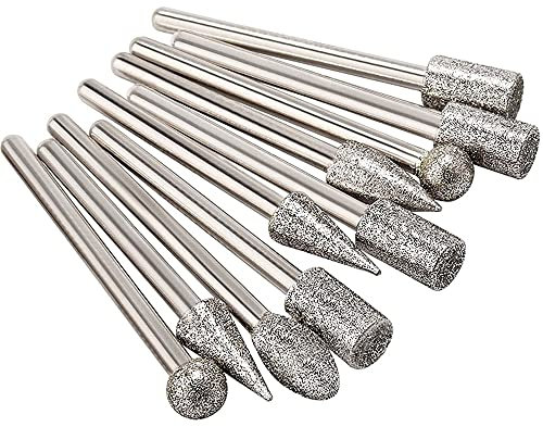 Fixinus Lot de 20 fraises diamant pour sculpture en pierre,Kit de polissage,Outils rotatifs,Accessoires avec tige de 1/8 pour sculpter, graver, ponçage, polir la pierre, bijoux, verre, céramique