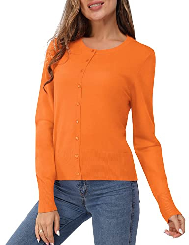 VOTEPRETTY Cardigans for Women UK Lightweight Ladies Short Top Sweater Knitwear Shrugs(Orange,XL)