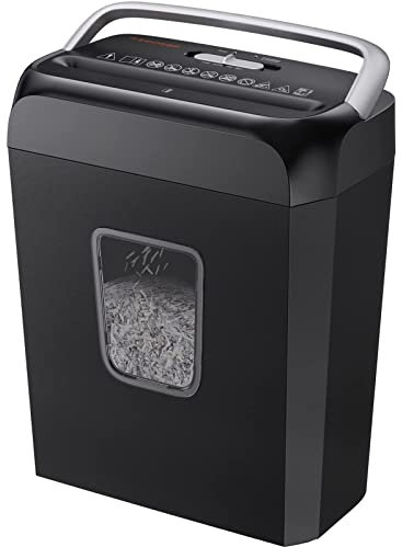 Bonsaii Schredder Aktenvernichter, 6 Blatt Kreuzschnitt Papierschredder für Zuhause und Kleine Büros, P-4 Reisswolf für Papier and Kreditkarten, Tragbares Griffdesign mit 13L Papierkorb (C237-B)