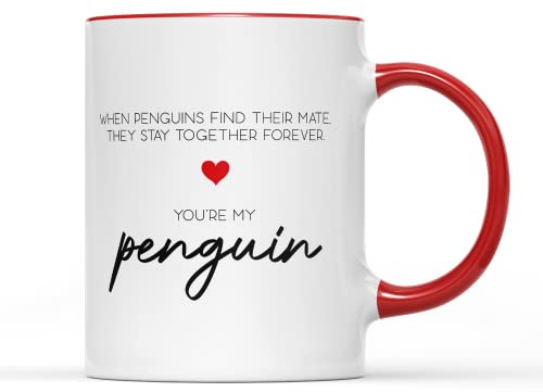 SMARTYPANTS You're My Penguin Mug Tea Coffee Cup - Valentine's Day Anniversary Romance Love Devotion Couple Girlfriend Boyfriend Partner Kitchen Home Gifts Presents (Red Handle Prime)