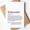 KAMEWI® Grußkarte SCHWESTER Definition | Klappkarte mit Briefumschlag aus Kraftpapier | Schwesterherz Geschenk Ankündigung Baby Geburtstag Familie Herzensmensch