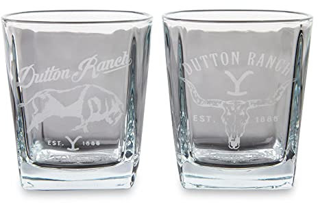 Toynk Yellowstone Dutton Ranch Mini-Rocks-Gläser, 266 ml, 2 Stück | Whiskey-Schnapsglas für Hausbar, Küche
