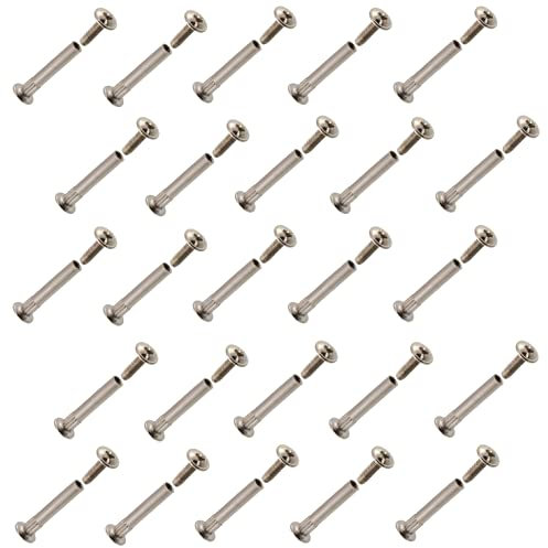 AERZETIX - C65818 - Set di 25 viti di assemblaggio M4x15mm con manicotto M4x30mm - in acciaio - colore argento - ferramenta per montaggio bullone falegname mobili legno MDF armadio credenza