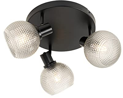Qazqa Verstellbarer Deckenstrahler, Deckenspot - Chico - Schwarz mit Rauchglas, max. 40W, Geeignet für LED, 43cm, Rund, 3-flammig, Ideal als Küche lampe und Wohnzimmerlampe
