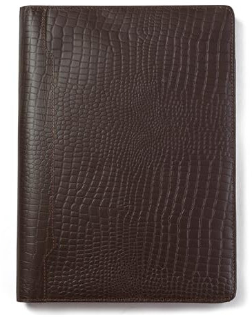 Wanderings Braunes Leder-Padfolio Mit Alligatormuster – 25x33cm – Professioneller Organizer Und Lebenslaufmappe, Dokumentenmappe Mit Krokodilleder-Aufdruck Und Schreibblock. Für Männer Und Frauen