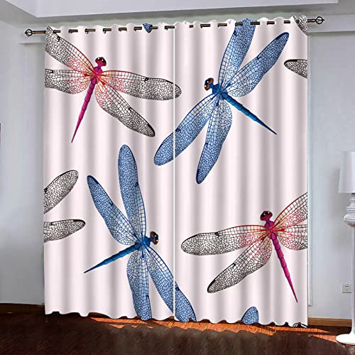 TFLABS Vorhänge Blickdicht 2 Stück x 140 B x 175cm H Bunt & Libelle Verdunklungsgardine mit Ösen für Wohnzimmer Schlafzimmer Kinderzimmer, Wärmeschutz & Geräuschreduzierung für Zimmer