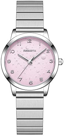 JewelryWe Damenuhr Elegant Analog Quarz Armbanduhr mit Edelstahl Armband und Mond Sternenhimmel Zifferblatt Damen 30m Wasserdicht Lässige Uhr für Frauen Mädchen Silber