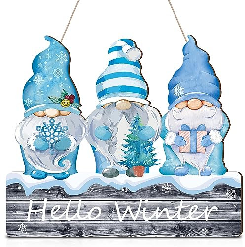 Auidy_6TXD Hello Winter Welcome Türschild, Zwerge Winter Weihnachten Tür Hängeschilder Bauernhaus Zuhause Schild für Zuhause Veranda Haustür Indoor Outdoor