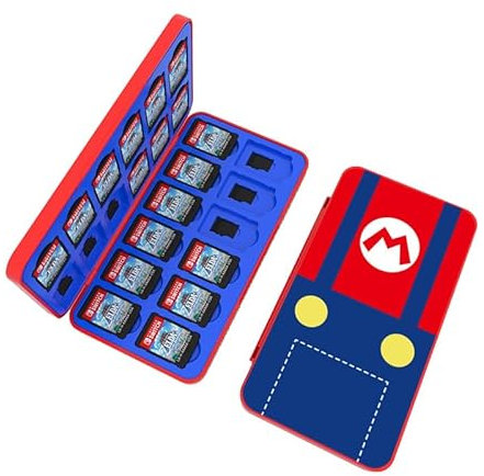 RREAKA Switch Game Case for Nintendo Switch/OLED/Lite, 24 Slots Switch Game Cartridge Holder, Portable Switch Card Storage Case with 24 Slots for Switch Games Card and Micro SD Cards, Mario Overall