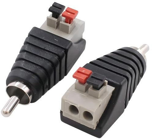 Comforty 2 unidades RCA RCA a altavoz, adaptador de cable de subwoofer para altavoz, conector RCA a AV 2 terminales de tornillo, vídeo audio, prensa de resorte, tipo balun para CCTV