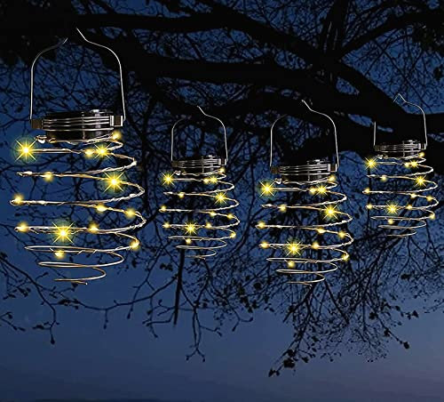 4 x Solar-Spirallaternen, kreative Hängelaterne mit Griff, solarbetriebene dekorative Lichter für Terrasse, Hof, Veranda, Weg