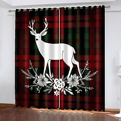 KarfRi Vorhang Blickdicht Ösen - 3D Retro-Mode-Elch Muster Ösenschal 2Er Set, Schallschutz Thermo Vorhänge, Gardinen Wohnzimmer Modern, Verdunkelungsvorhang Schlafzimmer Fensterdekoration 160X210cm