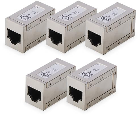 DIGITUS Accoppiatore RJ45 Cat 6 - 5 pezzi - Prolunga per cavo Lan - Connettore per cavo di rete Cat6 - Compatibile PoE - Accoppiatore modulare - Per switch, DSL, modem, router, PC - Argento