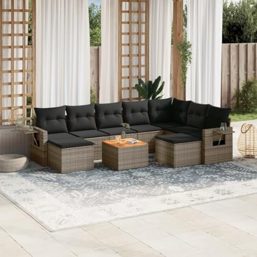 Rantry Set Schlafsofa, Wohnzimmer, Sofa, Garten, modernes Sofaset für den Außenbereich, Gartenmöbel, 10-teiliges Set mit grauen Kissen aus Polyrattan, Ez